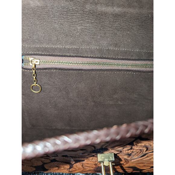 Vintage Hand Tooled Leather Hand Bag Floral Leaf Pattern - Picture 6 of 9